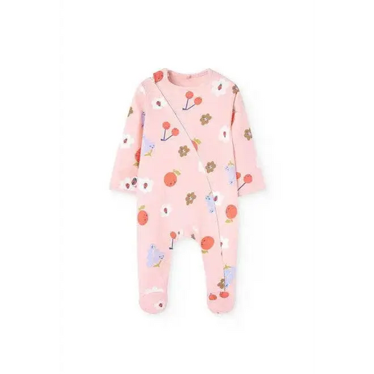 Tutina cotone neonata Boboli rosa con stampa floreale e chiusura a zip per neonati