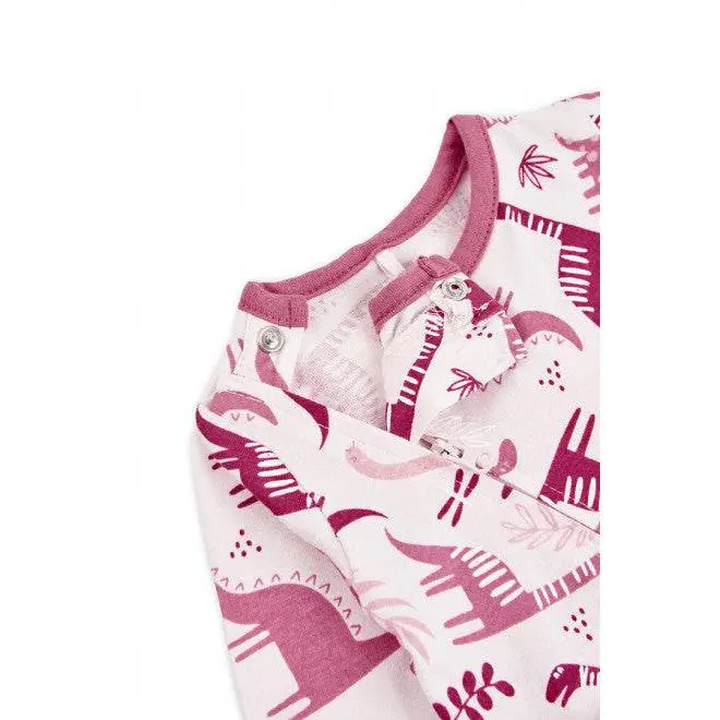 Tutina rosa neonato Boboli in cotone con stampa dinosauri rosa e bottoni a pressione sulla spalla