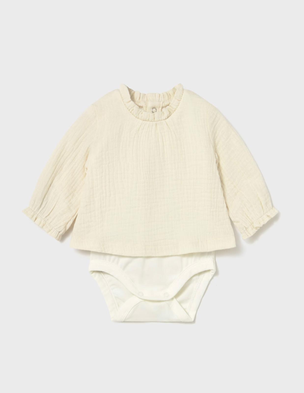 Completo Mayoral in cotone con body neonata cotone e maniche lunghe, colore bianco naturale