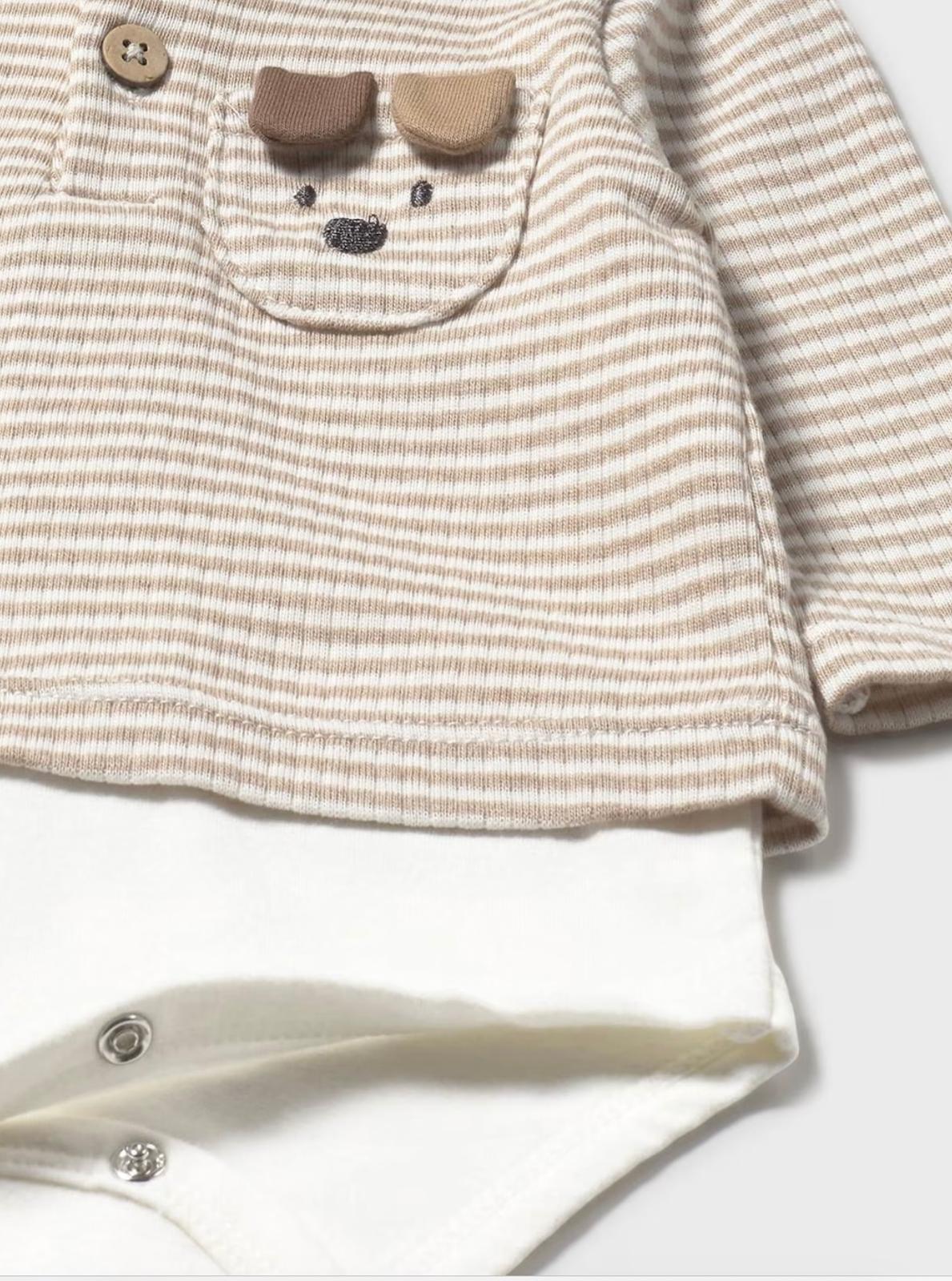 Completo Mayoral in righe con body righe neonato e taschino decorativo a forma di orsetto
