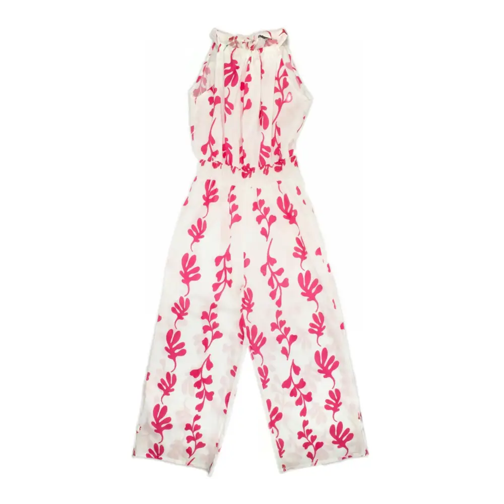 TUTA LUNGA A PALAZZO BIANCO CON UNA STAMPA CORALLO BAMBINA con scollo halter vita elasticata e pantaloni palazzo ampi