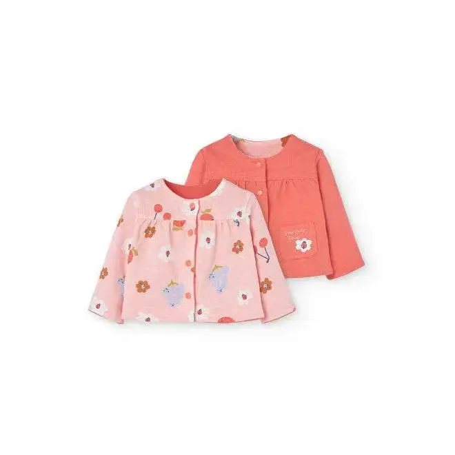 Giacchetta reversibile neonata Boboli in rosa e corallo con stampe floreali e tasca frontale