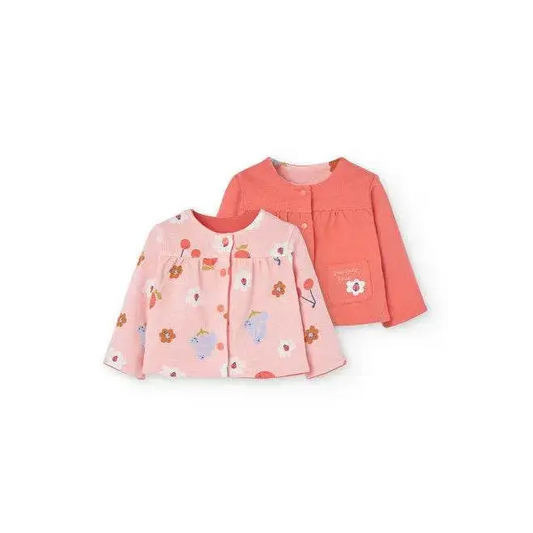 Giacchetta reversibile neonata Boboli in rosa e corallo con stampe floreali e tasca frontale