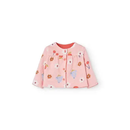 Felpa Boboli rosa con stampe floreali e animaletti giacchetta reversibile neonata comoda e colorata