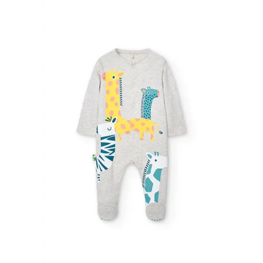 Tutina neonato giraffa Boboli grigia con fantasia di giraffe e zebra colorate per bebè