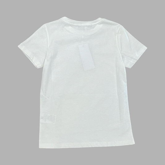 T-Shirt Bikkembergs Bianca con Logo Beige Verticale