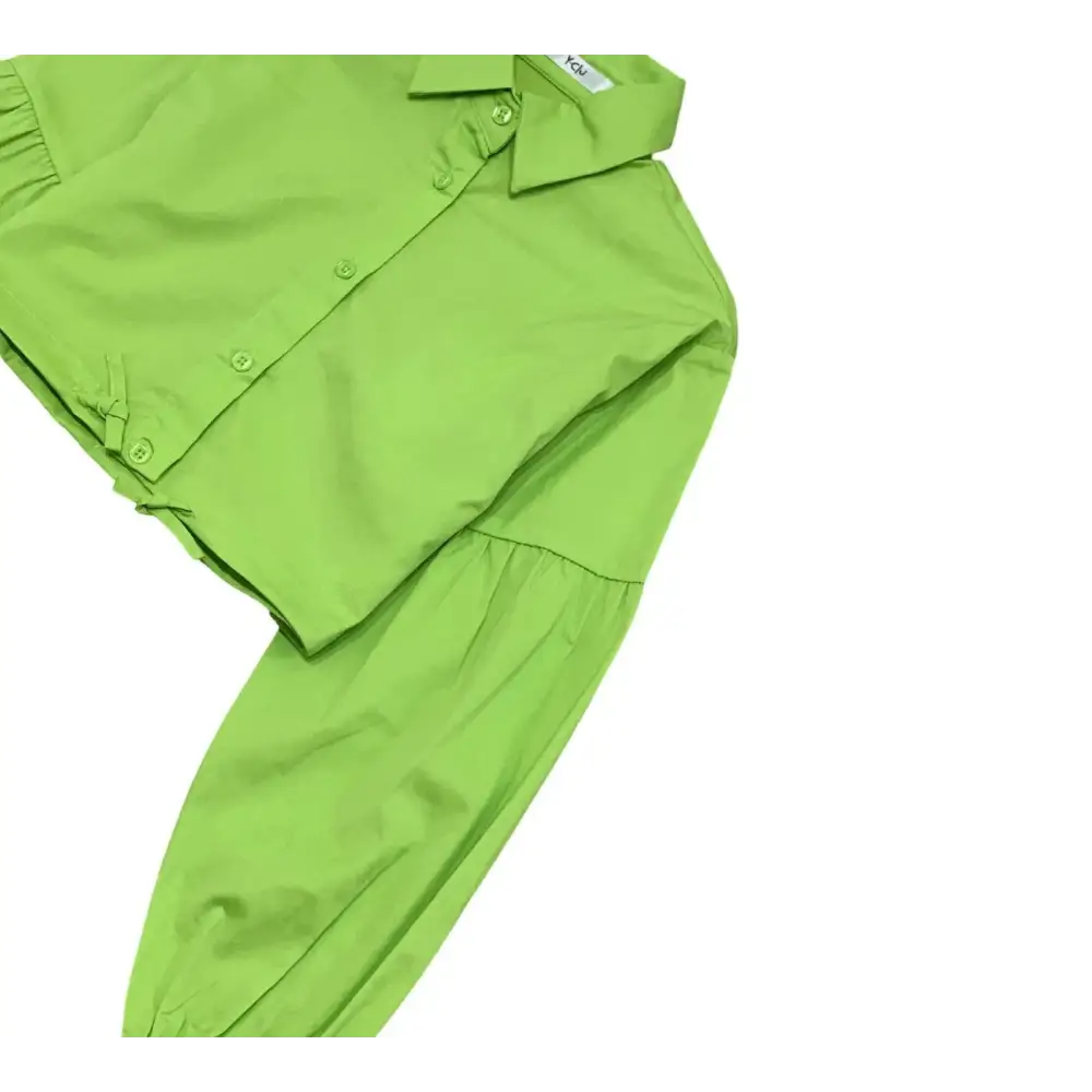 CAMICIA CORTA LIME MANICA LUNGA bambina e RAGAZZA di Y-Clu in tessuto leggero e colore verde brillante