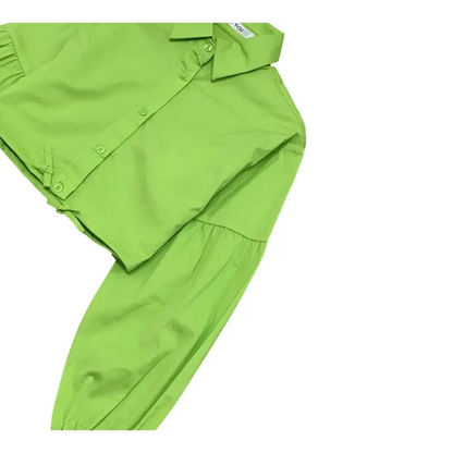 CAMICIA CORTA LIME MANICA LUNGA bambina e RAGAZZA di Y-Clu in tessuto leggero e colore verde brillante