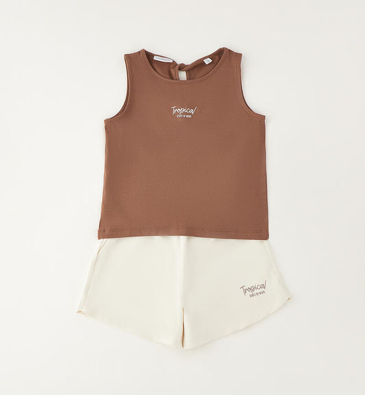Completo Estivo Ragazza Sarabanda Beige e Cappuccino con Canotta e Short