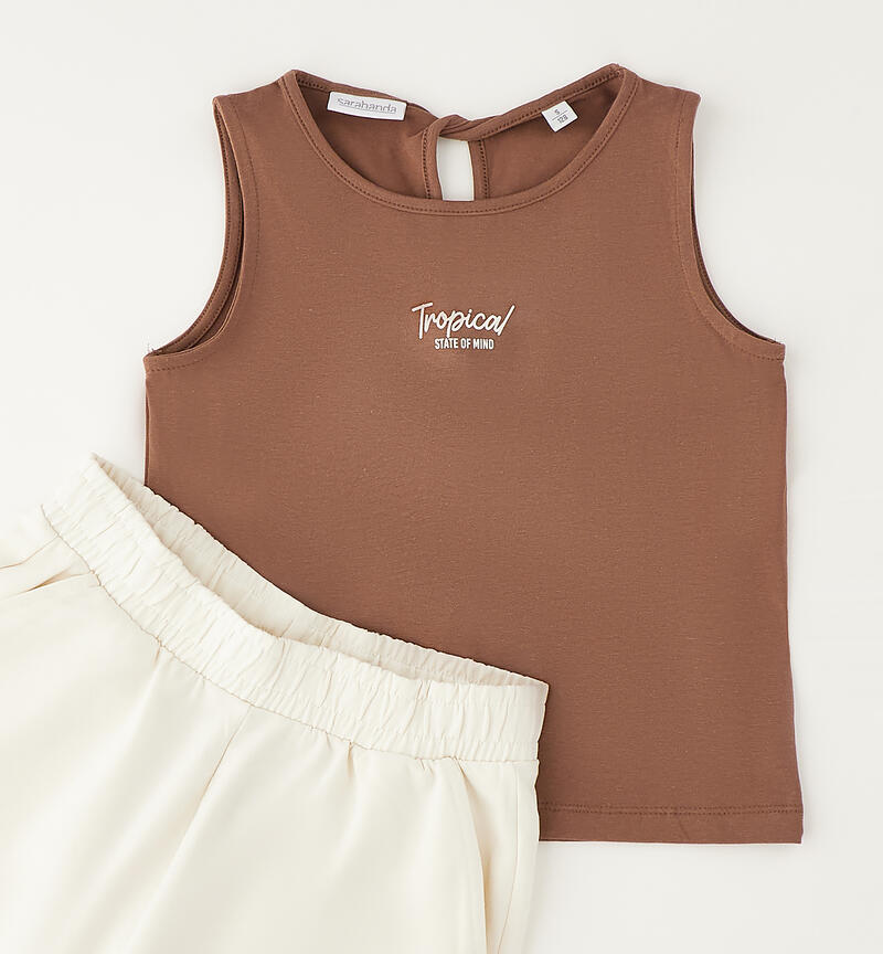 Completo Estivo Ragazza Sarabanda Beige e Cappuccino con Canotta e Short