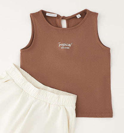 Completo Estivo Ragazza Sarabanda Beige e Cappuccino con Canotta e Short
