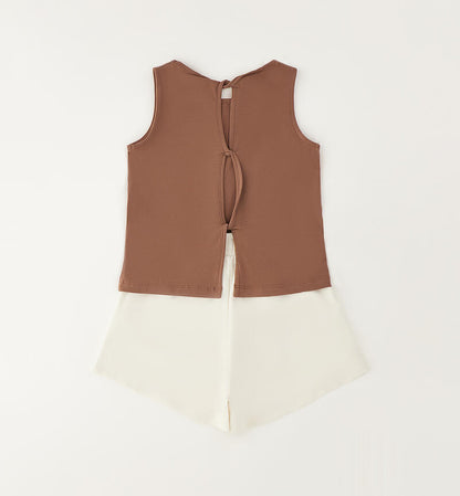 Completo Estivo Ragazza Sarabanda Beige e Cappuccino con Canotta e Short
