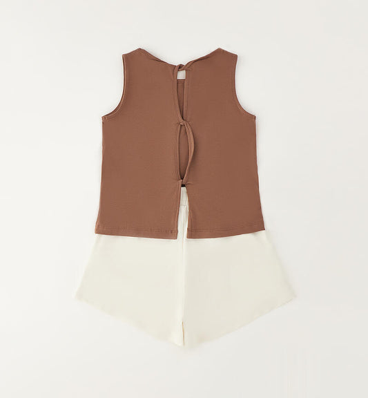 Completo Estivo Ragazza Sarabanda Beige e Cappuccino con Canotta e Short