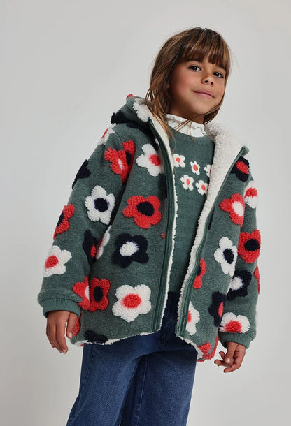 Cappotto in pile bambina verde stampa fiori - Boboli
