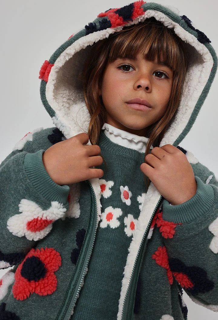 Cappotto in pile bambina verde stampa fiori - Boboli