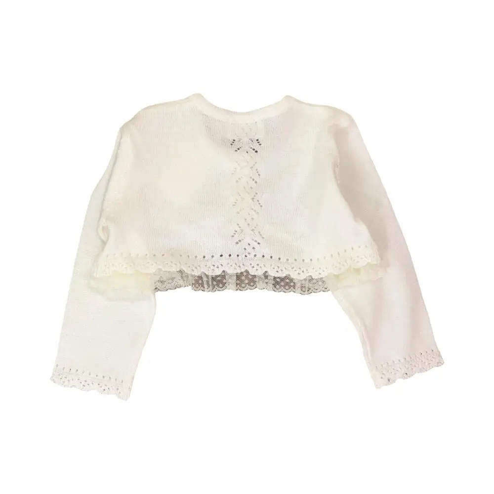Cardigan cerimonia bambino bianco Mayoral con dettagli lavorati a maglia e pizzo elegante