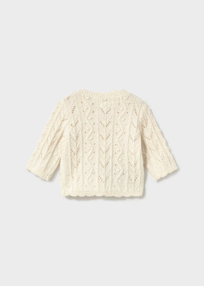 Cardigan in Maglia Neonata Mayoral Crema con Bottoni Effetto Legno