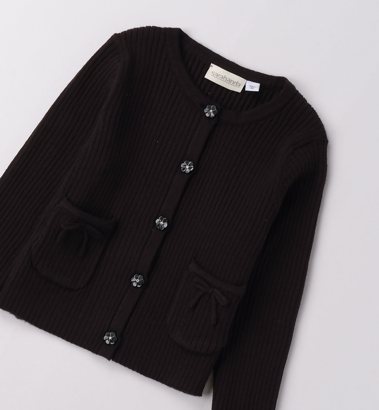 Cardigan nero bambina Sarabanda con bottoni e tasche per un look elegante e comodo