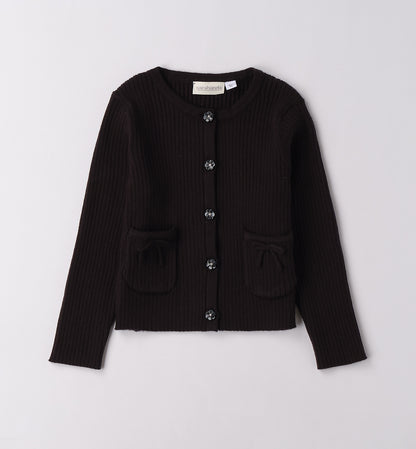 Cardigan nero bambina Sarabanda con bottoni e tasche a fiocco per un look elegante