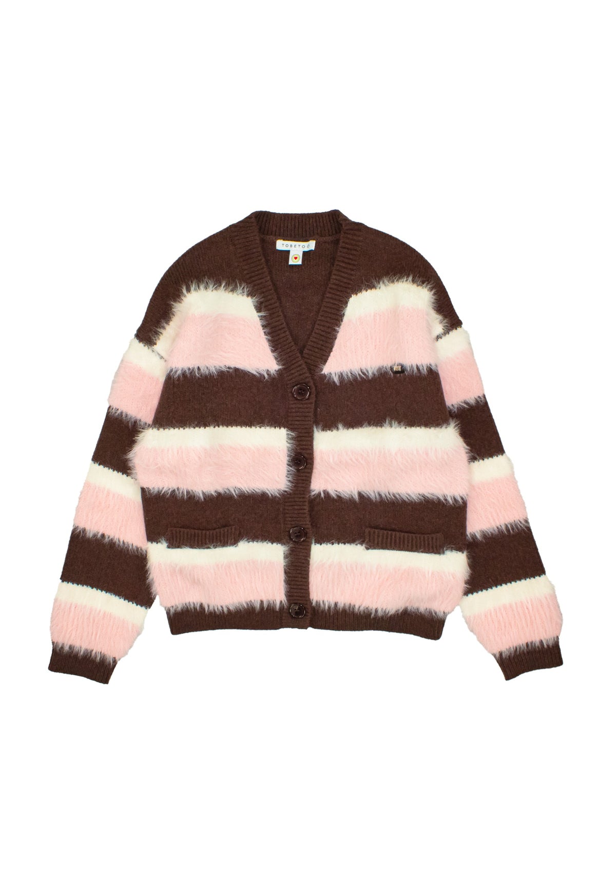 Cardigan Ragazza TOBETOO Rosa e Cioccolato a Righe Bicolore in Bimateriale