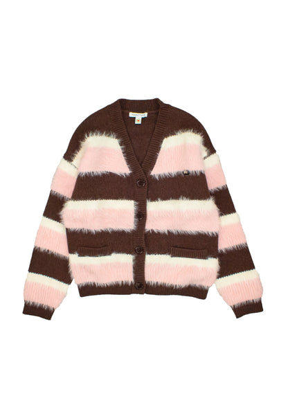 Cardigan Ragazza TOBETOO Rosa e Cioccolato a Righe Bicolore in Bimateriale