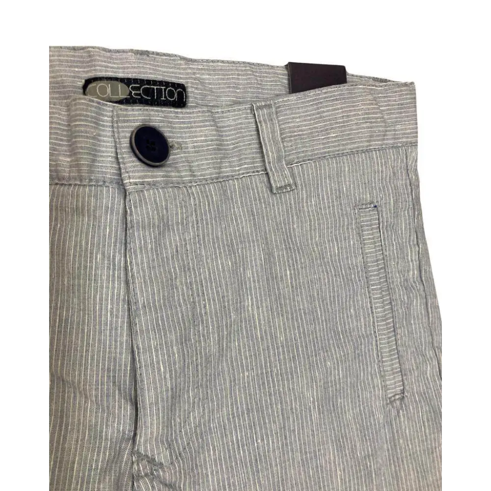 pantaloni slim fit ragazzo regolabili Sarabanda in misto lino grigio chiaro a righe con bottone e tasca frontale