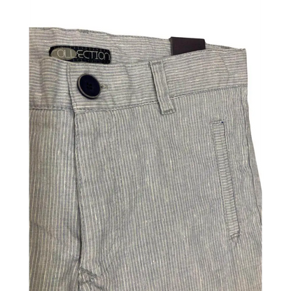 pantaloni slim fit ragazzo regolabili Sarabanda in misto lino grigio chiaro a righe con bottone e tasca frontale