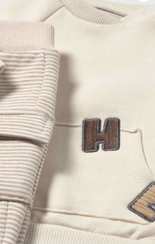 Completo 2pz Tuta con Felpa e Pantalone in colori chiari con dettagli ricamati per neonati Mayoral