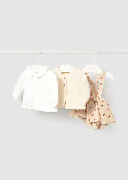 Completo 3 Pezzi Neonata Mayoral con Gonna in Velluto Floreale