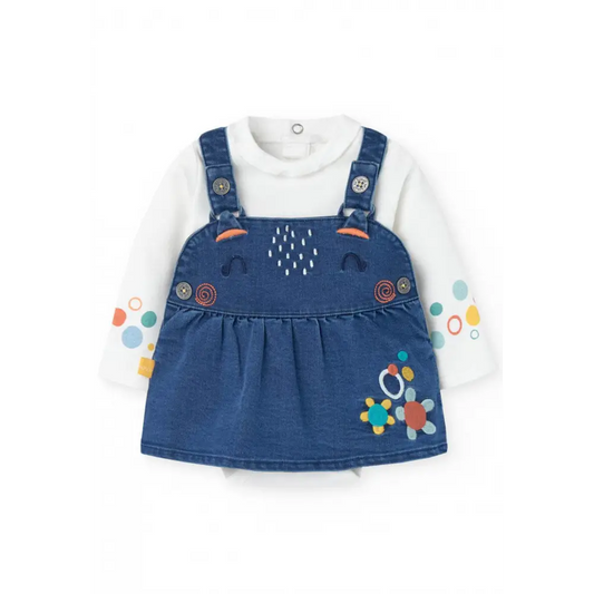Completo 3pz body+salopette+collant Boboli con dettaglio ricamato art.119001 - OOPS by BabyBimbo 0-16