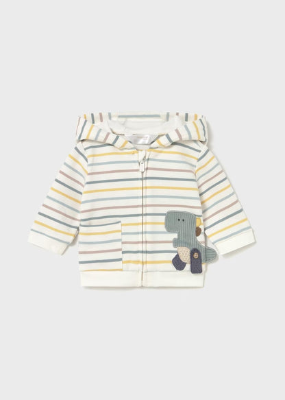 Completo 3pz Tuta con maglietta neonato con cappuccio a righe e applicazione di un dinosauro