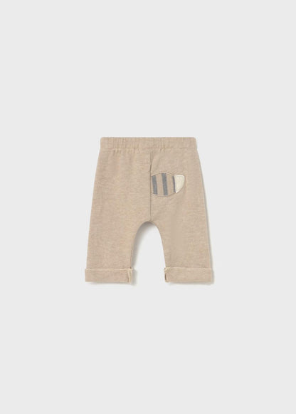 Completo 3pz Tuta con maglietta neonato con pantaloni beige e dettagli a righe sul retro