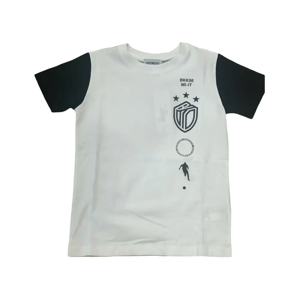 Maglietta bianca con maniche nere completo bambino Bikkembergs con stampa sportiva sul davanti