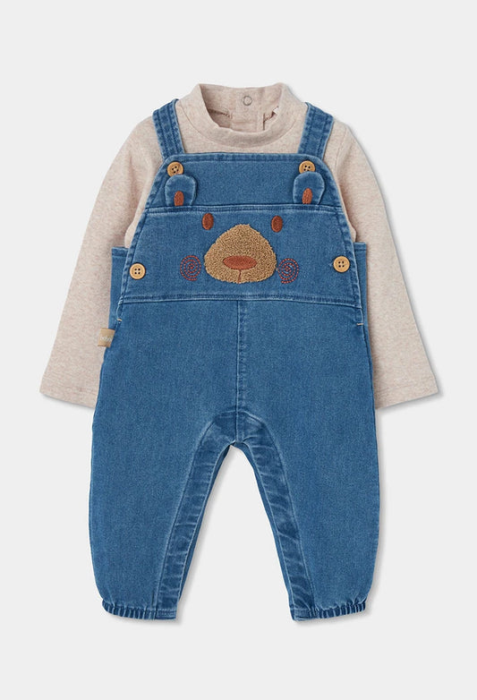Completo denim neonato blu ricamato con orsetto - OOPS by BabyBimbo 0-16