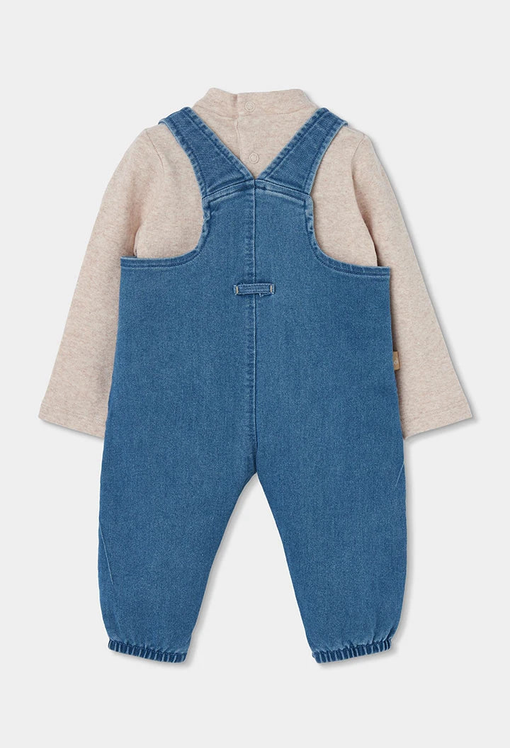 Completo denim neonato blu ricamato con orsetto