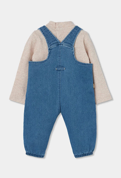 Completo denim neonato blu ricamato con orsetto