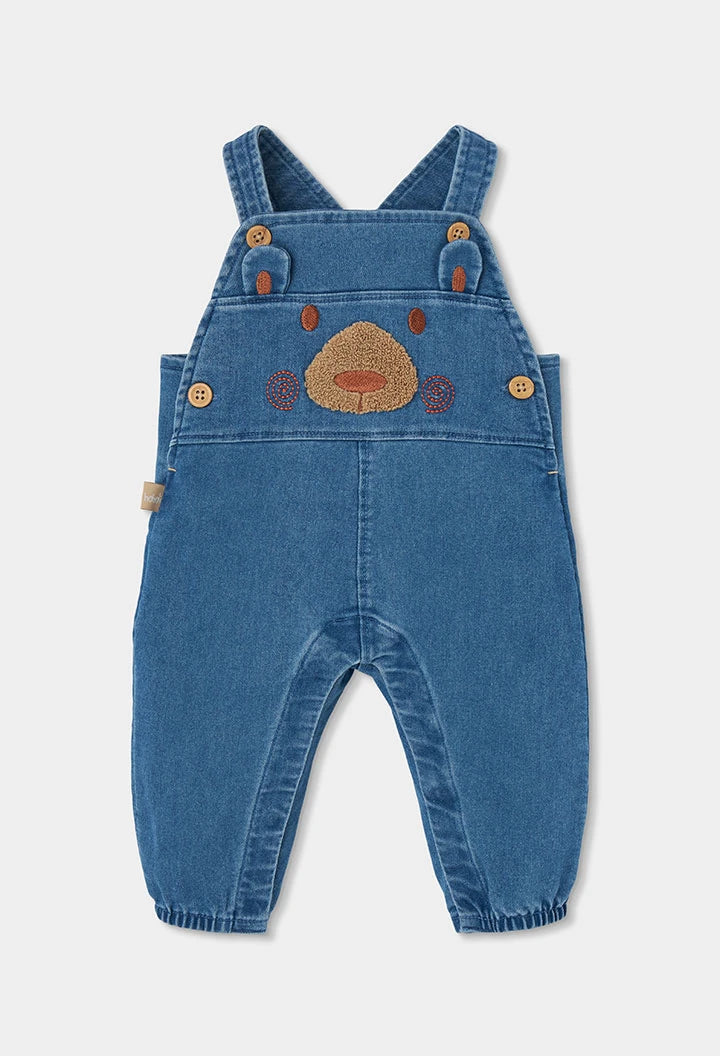 Completo denim neonato blu ricamato con orsetto