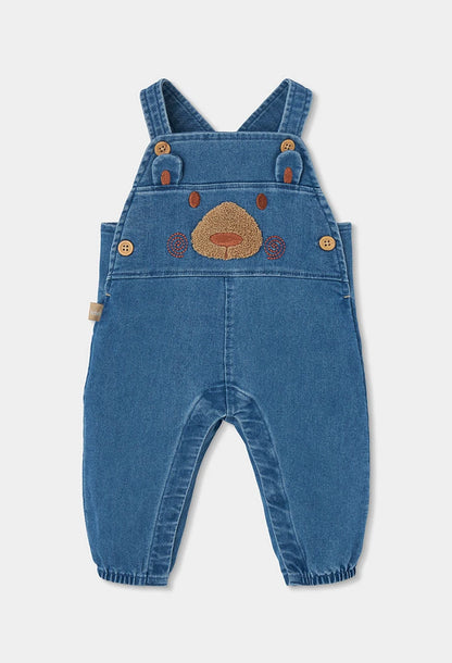 Completo denim neonato blu ricamato con orsetto