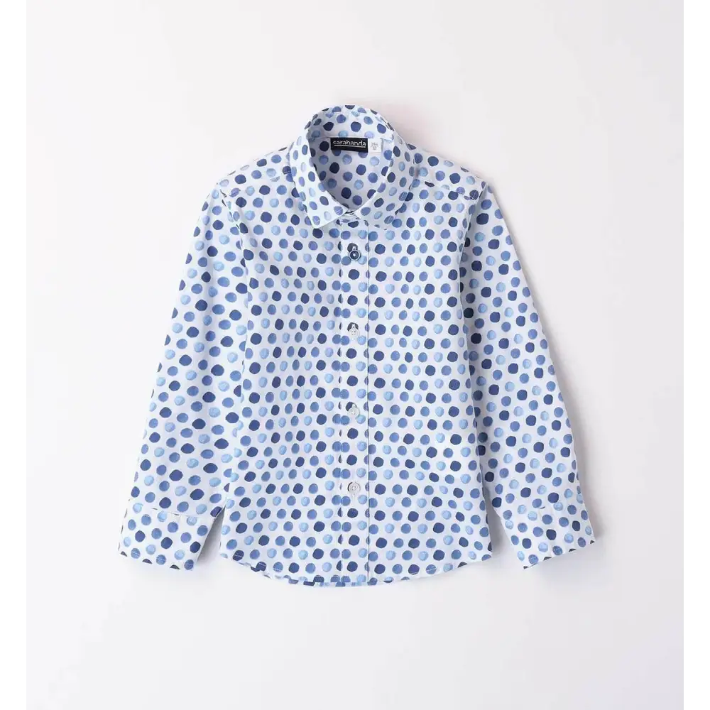 Camicia Sarabanda a maniche lunghe con fantasia a pois blu, parte del Completo Elegante 3 pezzi Navy