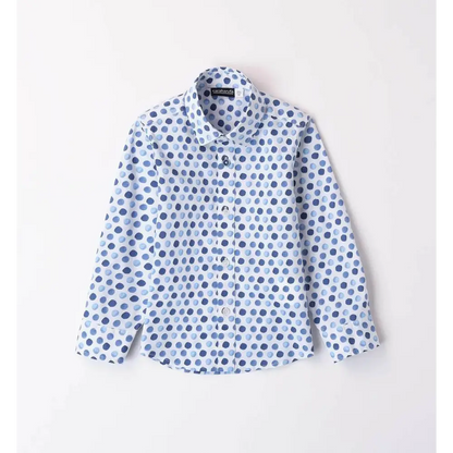Camicia Sarabanda a maniche lunghe con fantasia a pois blu, parte del Completo Elegante 3 pezzi Navy