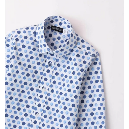 Camicia Sarabanda con pois blu chiaro e scuro dettaglio completo elegante 3 pezzi Navy