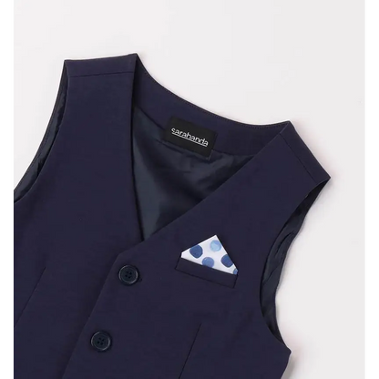 Completo Elegante 3 pezzi Navy Sarabanda con gilet blu scuro e fazzoletto a pois bianco e blu