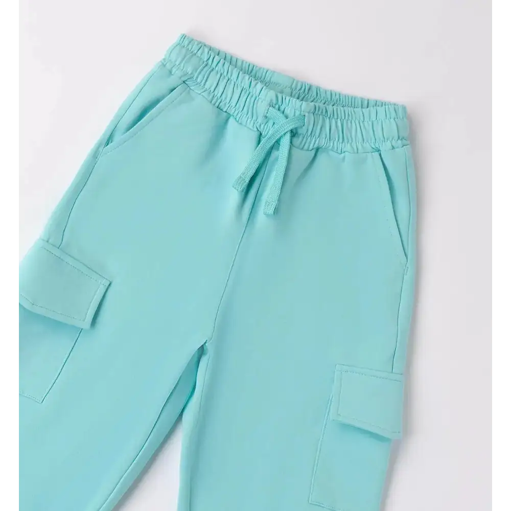 Pantalone turchese con tasche laterali in completo felpa e pantalone bambina Sarabanda