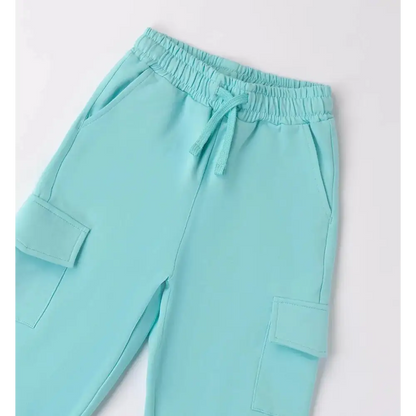 Pantalone turchese con tasche laterali in completo felpa e pantalone bambina Sarabanda