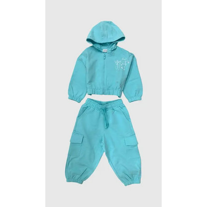 Completo felpa e pantalone bambina Sarabanda azzurro con cappuccio e tasche laterali
