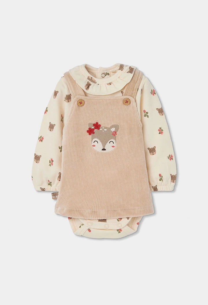 Completo 3 Pezzi in Maglia Neonata con Body, Salopette e Collant