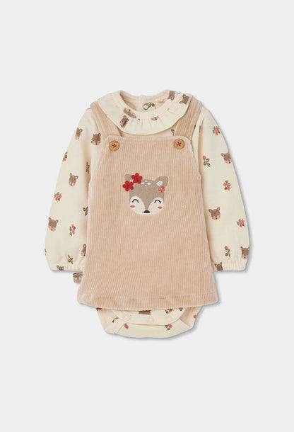 Completo 3 Pezzi in Maglia Neonata con Body, Salopette e Collant