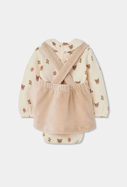 Completo 3 Pezzi in Maglia Neonata con Body, Salopette e Collant