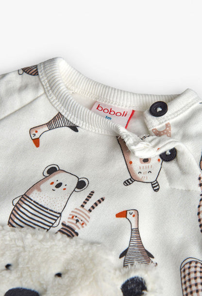 Completo neonato maglia bianca e grigio scuro con stampa animaletti e coulisse Boboli