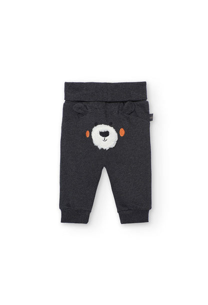 Pantaloni neonato grigio scuro con orsetto ricamato Completo neonato maglia bianca e grigio scuro Boboli